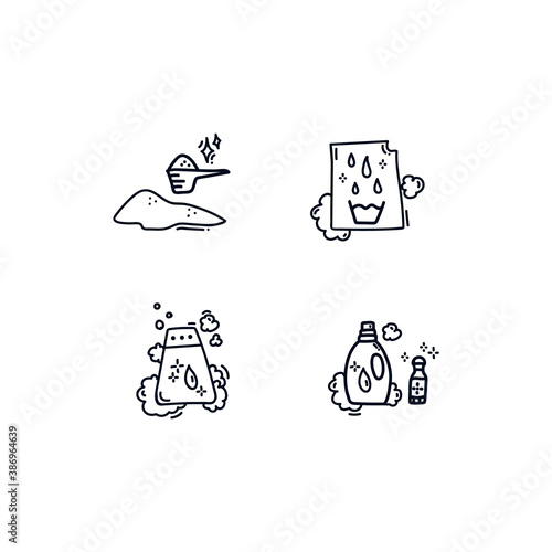 Set Of icons for the Laundry service. Icon collection: bleaching and Laundry detergents are suitable for the Laundry room. Hand-drawn icons in a line. Doodle beautiful for Laundry black and white