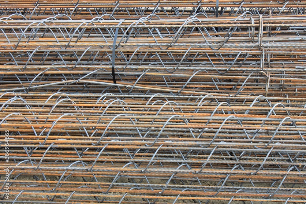 close up image of rusty rebar, during contruction, industrym iron. with copy space.