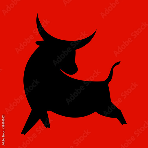 Stylized silhouette of a bull symbol of the New Year 2021.