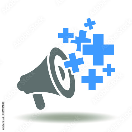 Megaphone plus signs icon vector. Benefits Symbol. Advantage sign. Advertising Sale Bonuses Illustration.