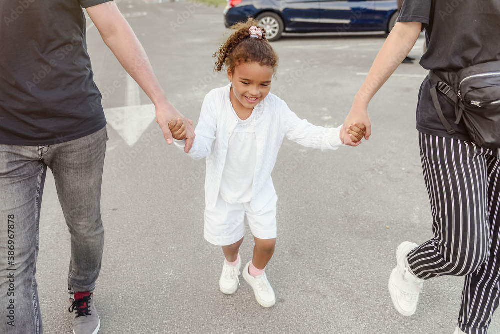 Obraz premium girl with dark hair and white clothes jumping a step