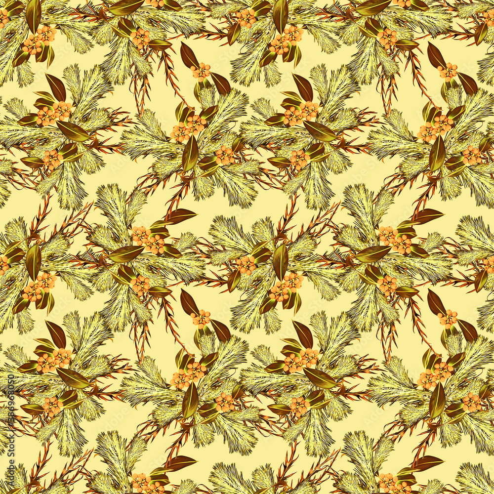 Christmas seamless pattern with fir, twigs and berries. Christmas seamless pattern with fir, twigs and berries.