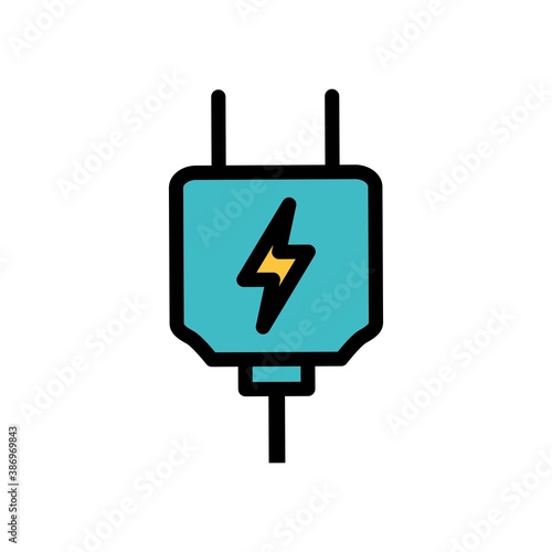 Electric Plug Flat Icon Color Design Vector Template Illustration