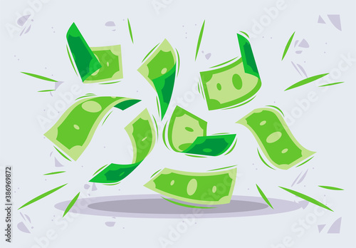Vector illustration of falling paper money, flying money