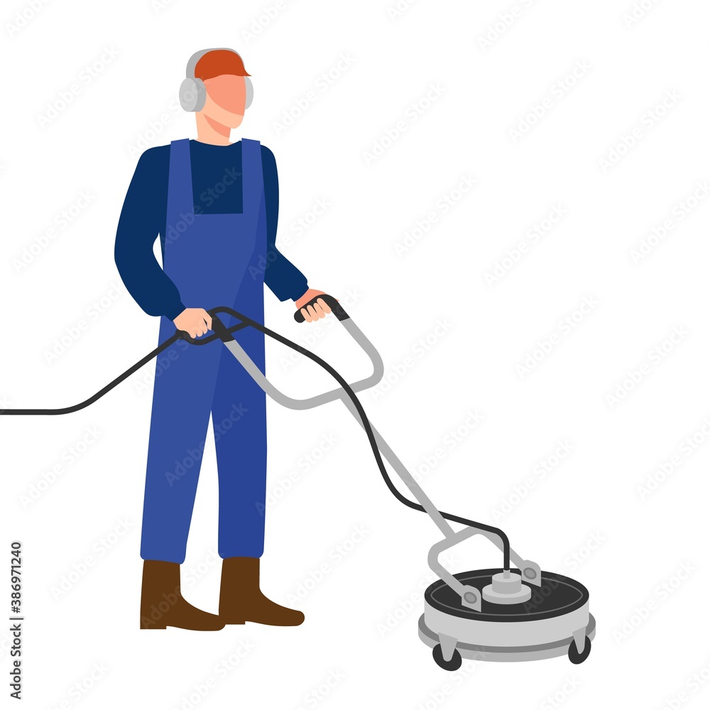 Man with pressure washer surface cleaner Man with pressure washer surface cleaner