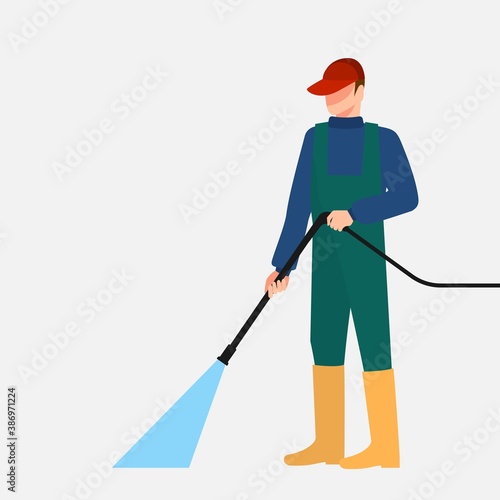Man with Electric Pressure Washer