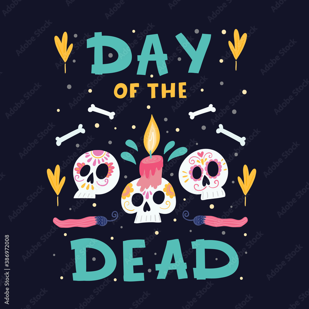 Naklejka premium Day of the Dead or Mexico Halloween greeting card, invitation