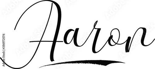 Aaron -Male Name Cursive Calligraphy on White Background