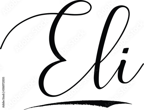 Eli-Male Name Cursive Calligraphy on White Background
