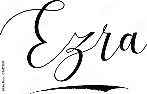Tableau sur toile Ezra-Male Name Cursive Calligraphy on White Background