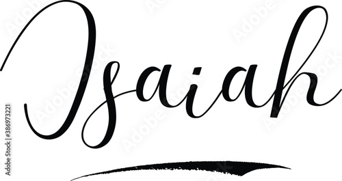Isaiah-Male Name Cursive Calligraphy on White Background photo