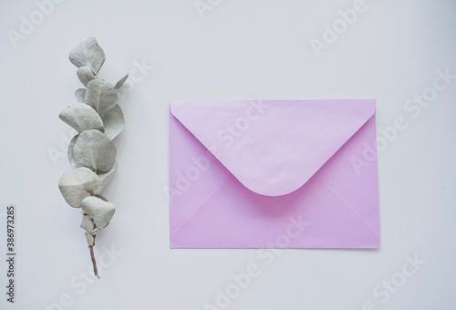 Gift envelope, greeting card in soft pastel colors.