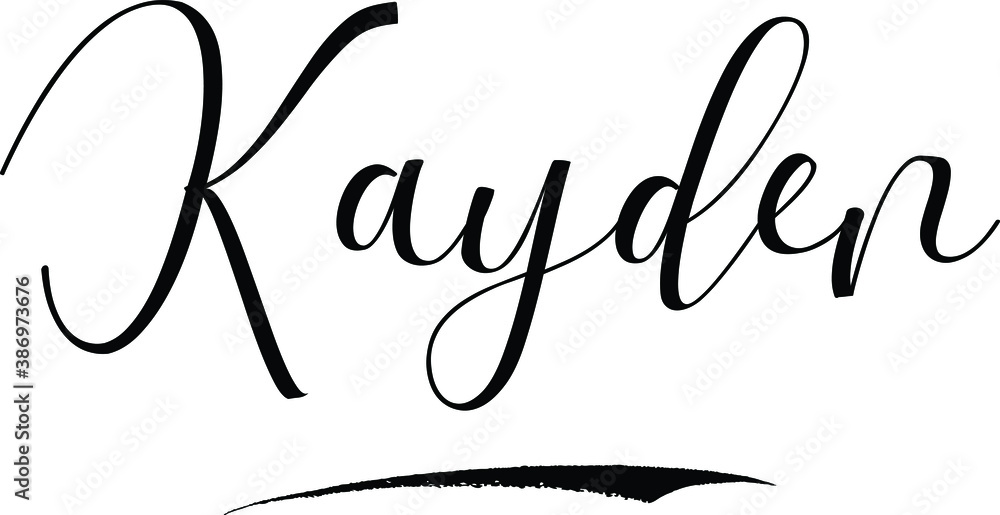 Kayden Male Name Cursive Calligraphy on White Background Stock Vector