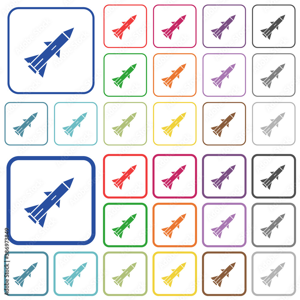 Ballistic missile outlined flat color icons