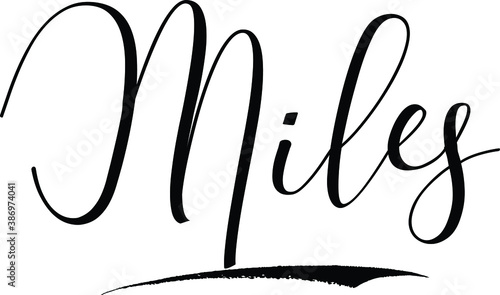 Miles -Male Name Cursive Calligraphy on White Background