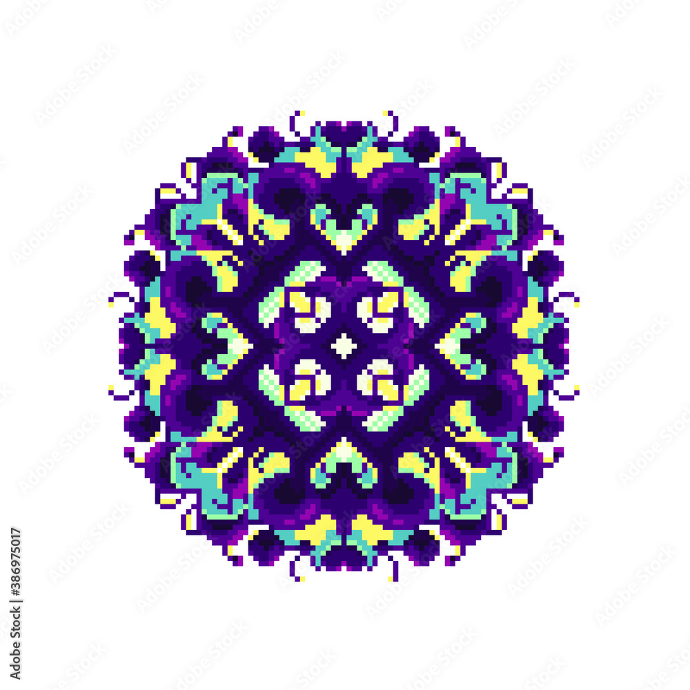 Awesome mandala in pixel art style. Vector illustration