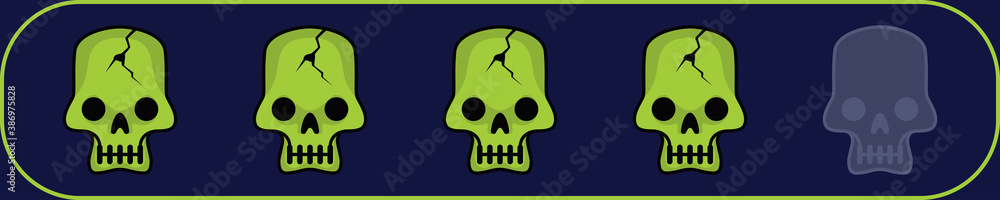 Four rate skulls icon for review scary or creepy story contents on internet, website or mobile application. Online feedback 5 vote scale Halloween ghosts symbol rating or ranking concept. Vector Four rate skulls icon for review scary or creepy story contents on internet, website or mobile application. Online feedback 5 vote scale Halloween ghosts symbol rating or ranking concept. Vector