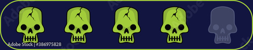 Four rate skulls icon for review scary or creepy story contents on internet, website or mobile application. Online feedback 5 vote scale Halloween ghosts symbol rating or ranking concept. Vector