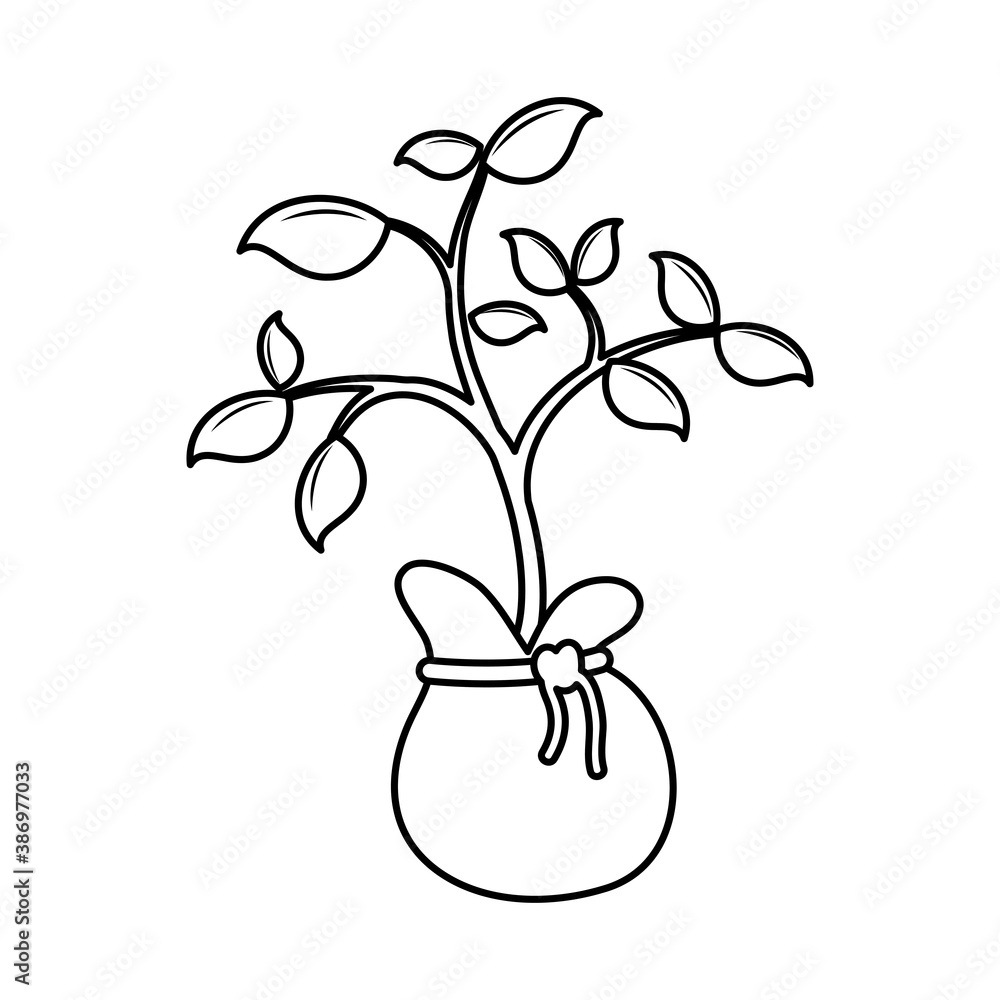 flower growth plant in bag line style icon