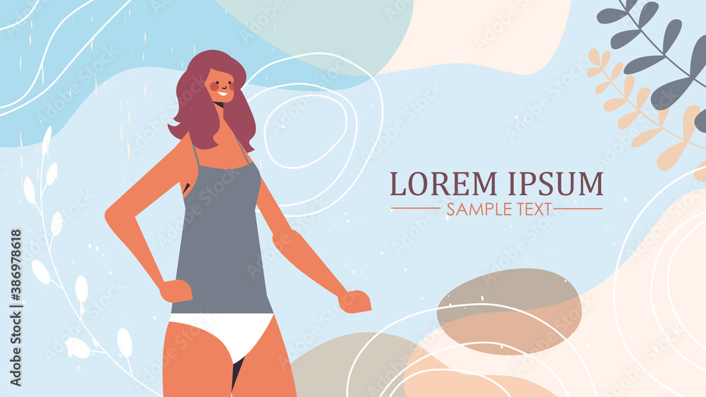 Φωτογραφία slim toned girl in underwear beautiful woman standing pose love your body concep