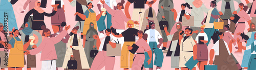mix race girls of different nationalities and cultures standing together female empowerment movement women's power union of feminists concept horizontal portrait vector illustration