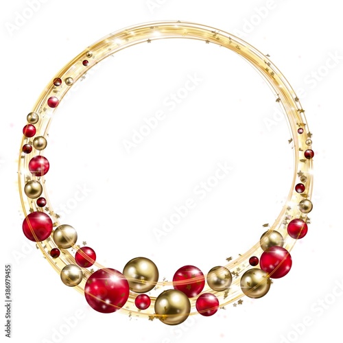 Round golden red Christmas decor on the white background