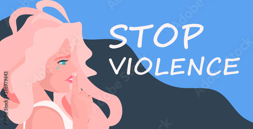 scared terrified woman stop violence and aggression concept portrait horizontal vector illustration