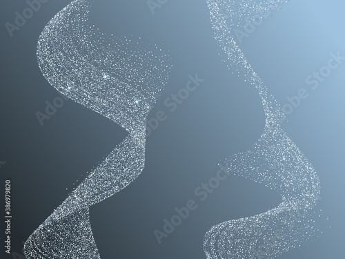 Curve lines silver glitter confetti garlands dots waves.
