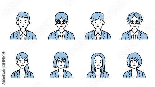 男性　女性　シンプルなアイコンセット　ブルー