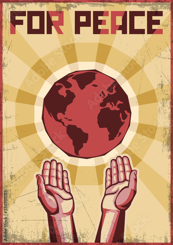 For Peace! Peaceful Propaganda Poster Retro Mosaic Style 