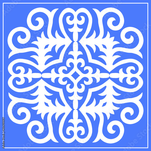 Decorative square Pattern, workpiece for your design. Ornamental elements and motifs of Kazakh, Kyrgyz, Uzbek, national Asian decor for tile, pilow, textile and print design. Vector.