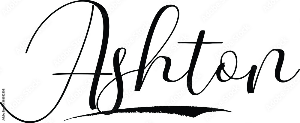 Ashton -Male Name Cursive Calligraphy on White Background Ashton -Male Name Cursive Calligraphy on White Background