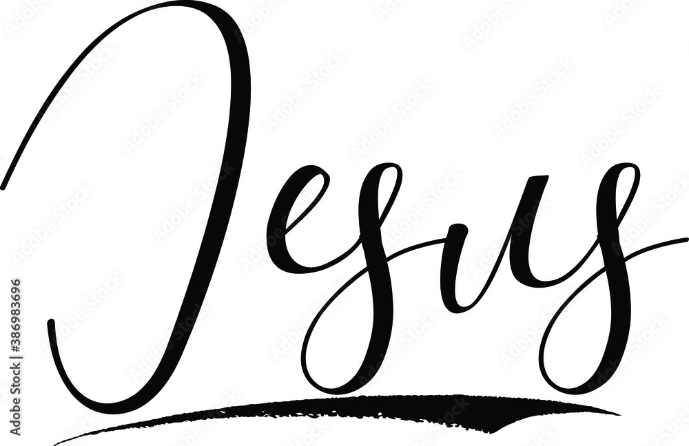 Jesus -Male Name Cursive Calligraphy on White Background Jesus -Male Name Cursive Calligraphy on White Background