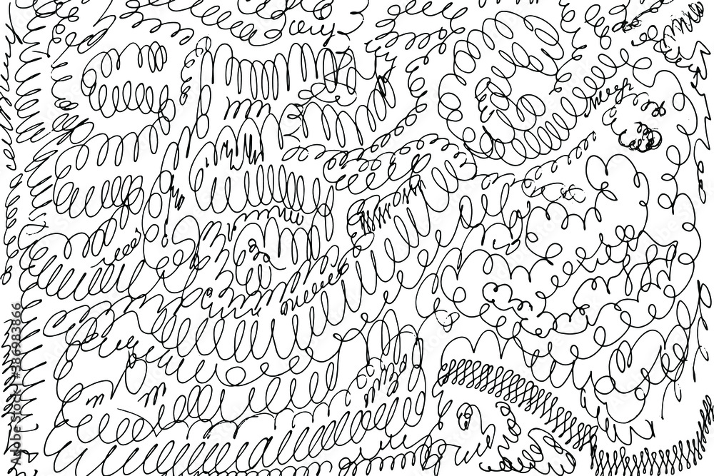Grunge texture of doodles, random spirals, swirls, drawn by hand. Abstract background of some simple spirals, doodles. Vector illustration. Overlay template. Grunge texture of doodles, random spirals, swirls, drawn by hand. Abstract background of some simple spirals, doodles. Vector illustration. Overlay template.
