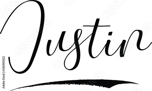Justin -Male Name Cursive Calligraphy on White Background photo