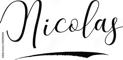 Nicolas -Male Name Cursive Calligraphy on White Background