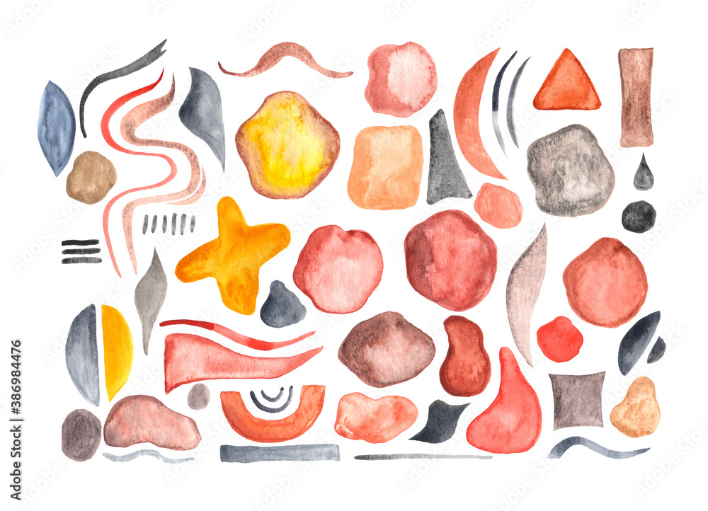 Naklejka premium Set of hand painted watercolor geometric shapes and brush strokes