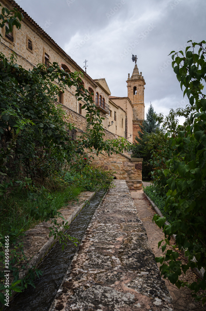 San Francisco monastery in the medieval village of Molina de Aragón on a cloudy day, Guadalajara, Spain