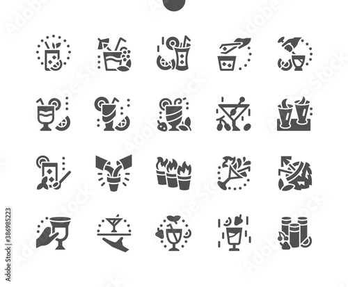 Shakes and drinks. Alcohol cocktails. Party in the club. Cocktail glasses. Menu for restaurant and cafe. Vector Solid Icons. Simple Pictogram