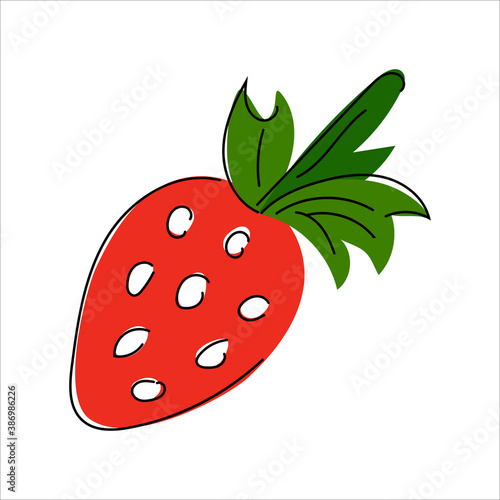 Hand-drawn illustration of strawberry. Berry. The food is healthy and wholesome. Vegetarians. Flat.