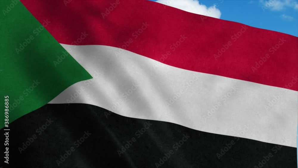 Sudan flag waving in the wind, blue sky background. 4K Sudan flag waving in the wind, blue sky background. 4K