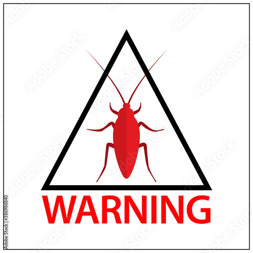 Cockroach warning sign, Vector Illustration on white background. Red Cockroach.