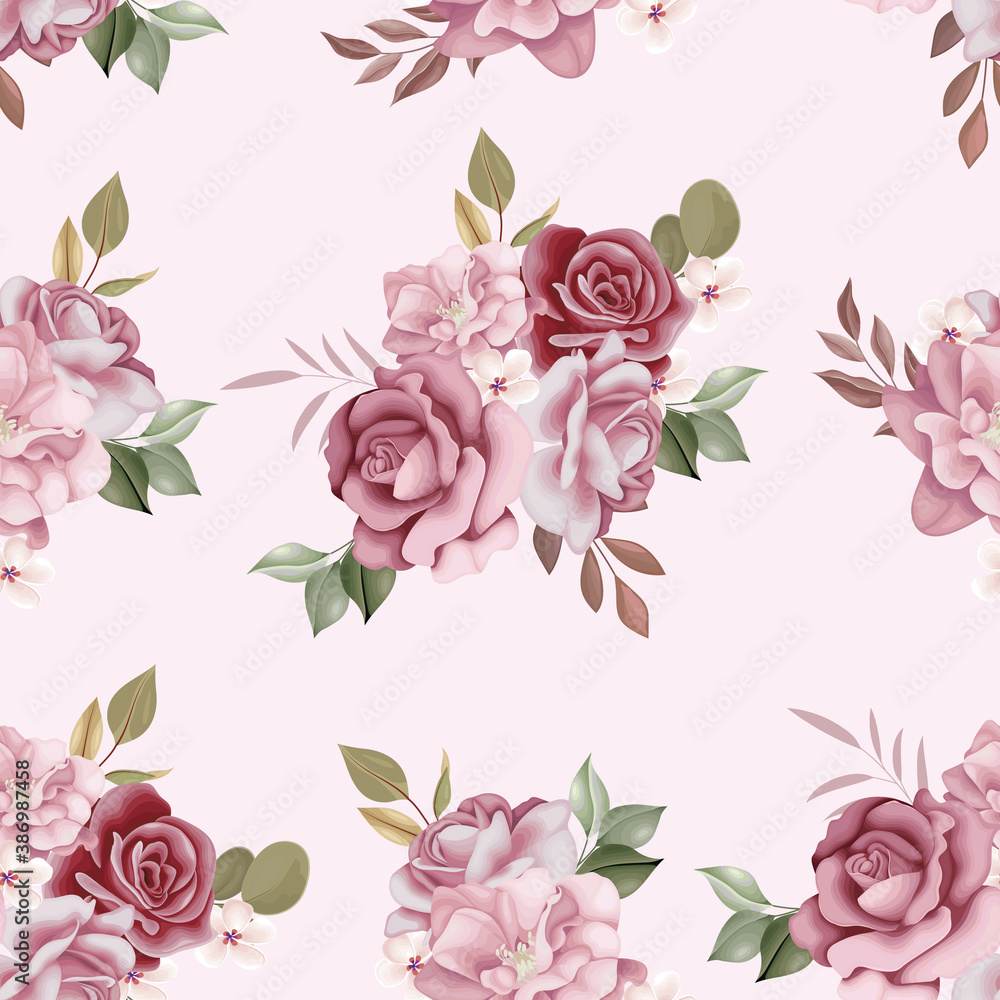  Seamless pattern beautiful flower and leaves design premium  Vector