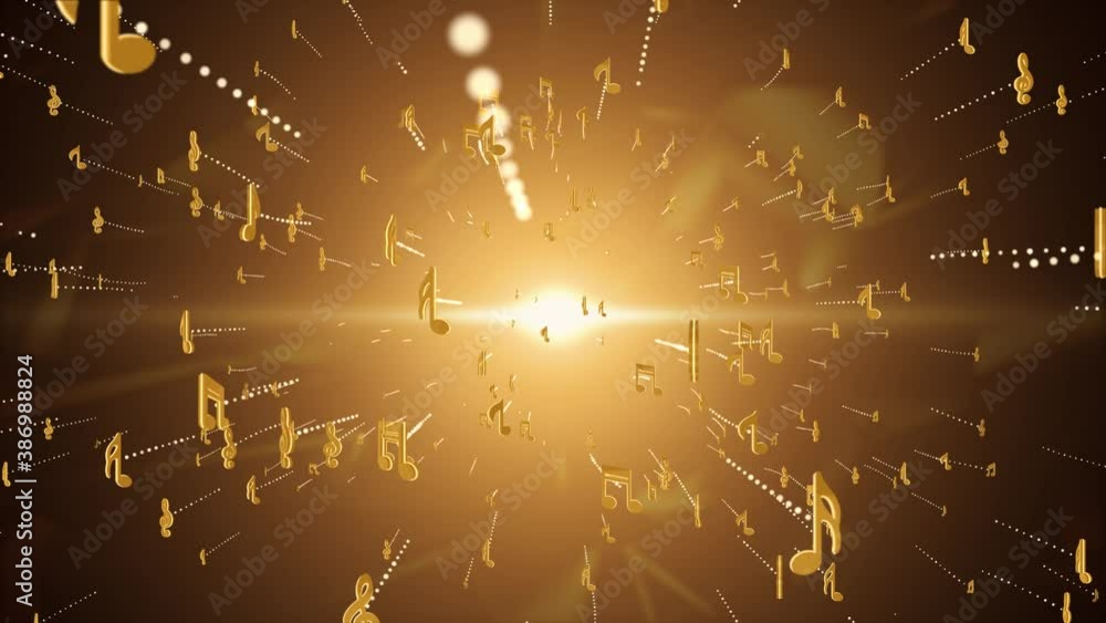 4K 3D Musical notes composition background in Golden and orange ...