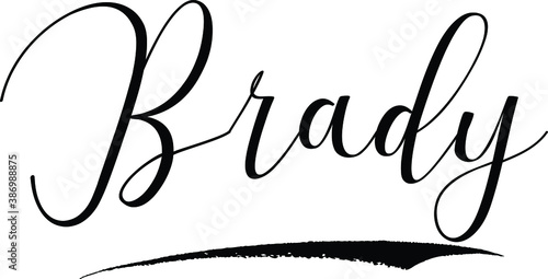 Brady -Male Name Cursive Calligraphy on White Background photo