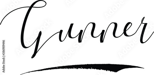 Gunner -Male Name Cursive Calligraphy on White Background