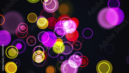 Computer generated the rows of multi colored circles and rings. 3d rendering abstract background from different round particles
