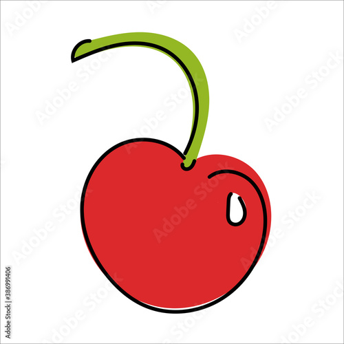 Hand-drawn vector illustration of cherry. Berry. The food is healthy and wholesome. Vegetarians. Flat.