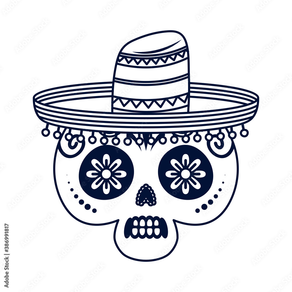 traditional mexican skull head line style icon traditional mexican skull head line style icon