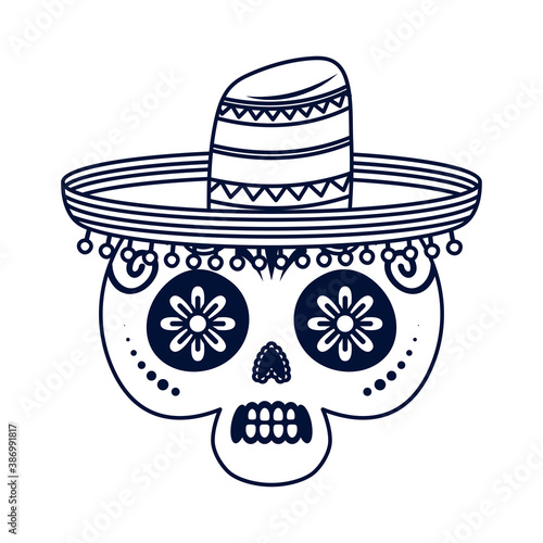 traditional mexican skull head line style icon